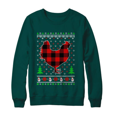 Funny Holiday Chicken Red Plaid Ugly Christmas Sweater-T-Shirt & Sweatshirt-Crewneck Sweatshirt-Deep Forest