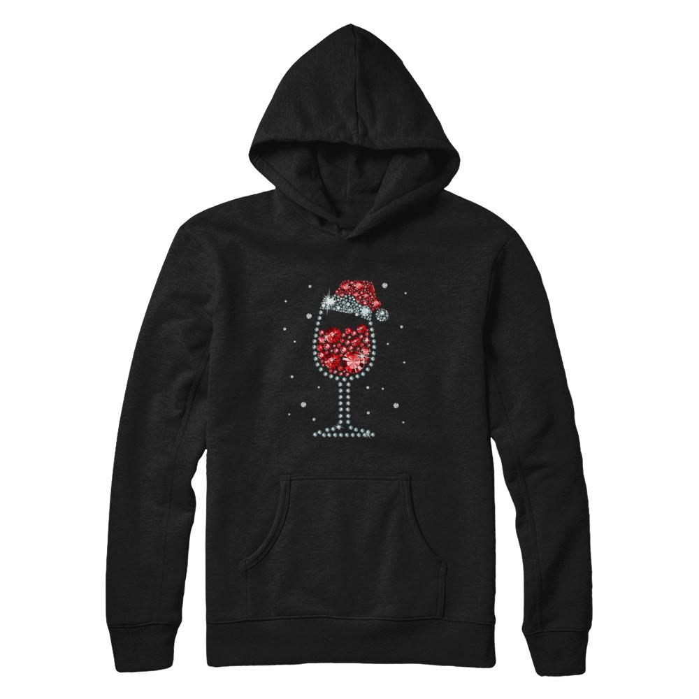 Diamond Wine Glasses Santa Hat Christmas-T-Shirt & Sweatshirt-Pullover Hoodie-Black