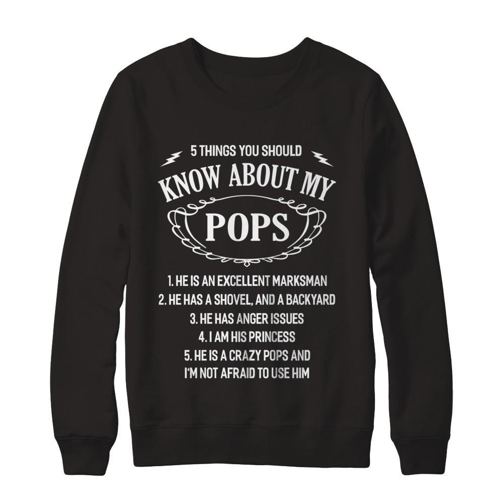 5 Things You Should Know About My Pops Granddaughter-T-Shirt & Sweatshirt-Crewneck Sweatshirt-Black