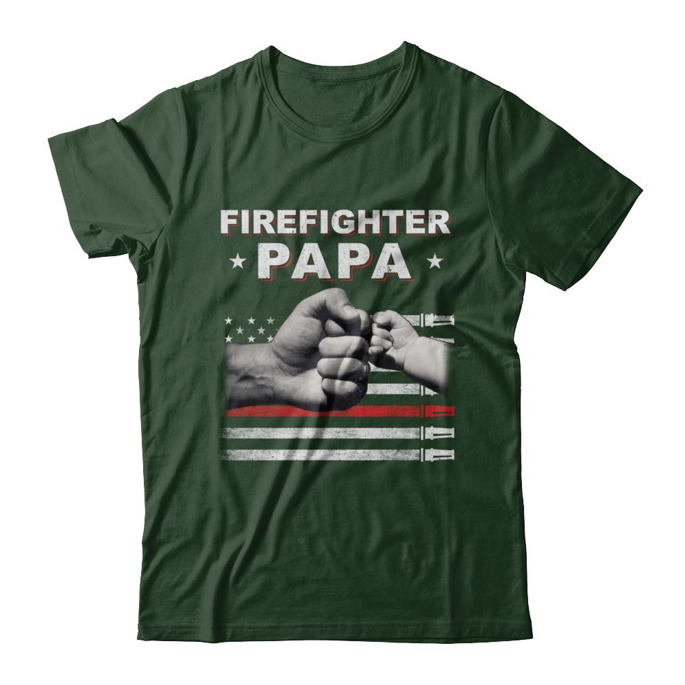 Firefighter Fireman Papa American Flag Fathers Day-T-Shirt & Hoodie-Classic T-Shirt-Forest Green