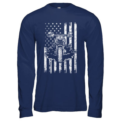 American Motorcycle Motorbike Us Flag Cool Biker-T-Shirt & Hoodie-Long Sleeve T-Shirt-Navy
