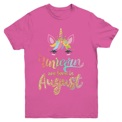 Cute Unicorns Are Born In August Birthday Gift Youth-Youth Shirt-Youth T-Shirt-Heliconia