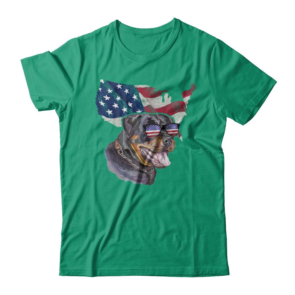 Funny Patriot Rottweiler Dog 4Th Of July American Flag-T-Shirt & Hoodie-Classic T-Shirt-Kelly Green