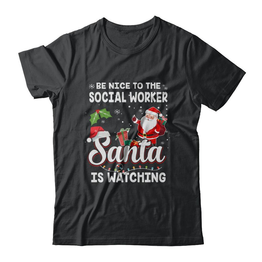 Be Nice To The Social Worker Santa Is Watching-T-Shirt & Sweatshirt-Classic T-Shirt-Black