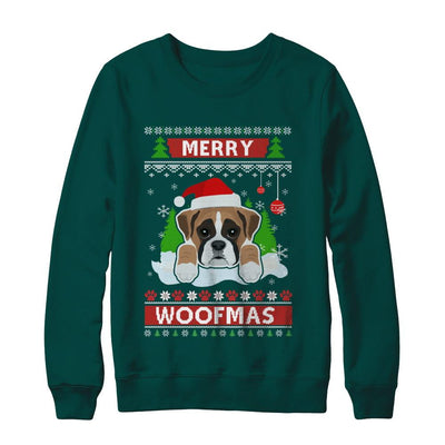 Boxer Merry Woofmas Ugly Christmas Sweater-T-Shirt & Sweatshirt-Crewneck Sweatshirt-Deep Forest