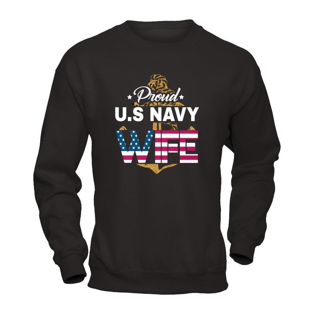 Proud US Navy Wife-T-Shirt & Hoodie-Crewneck Sweatshirt-Black