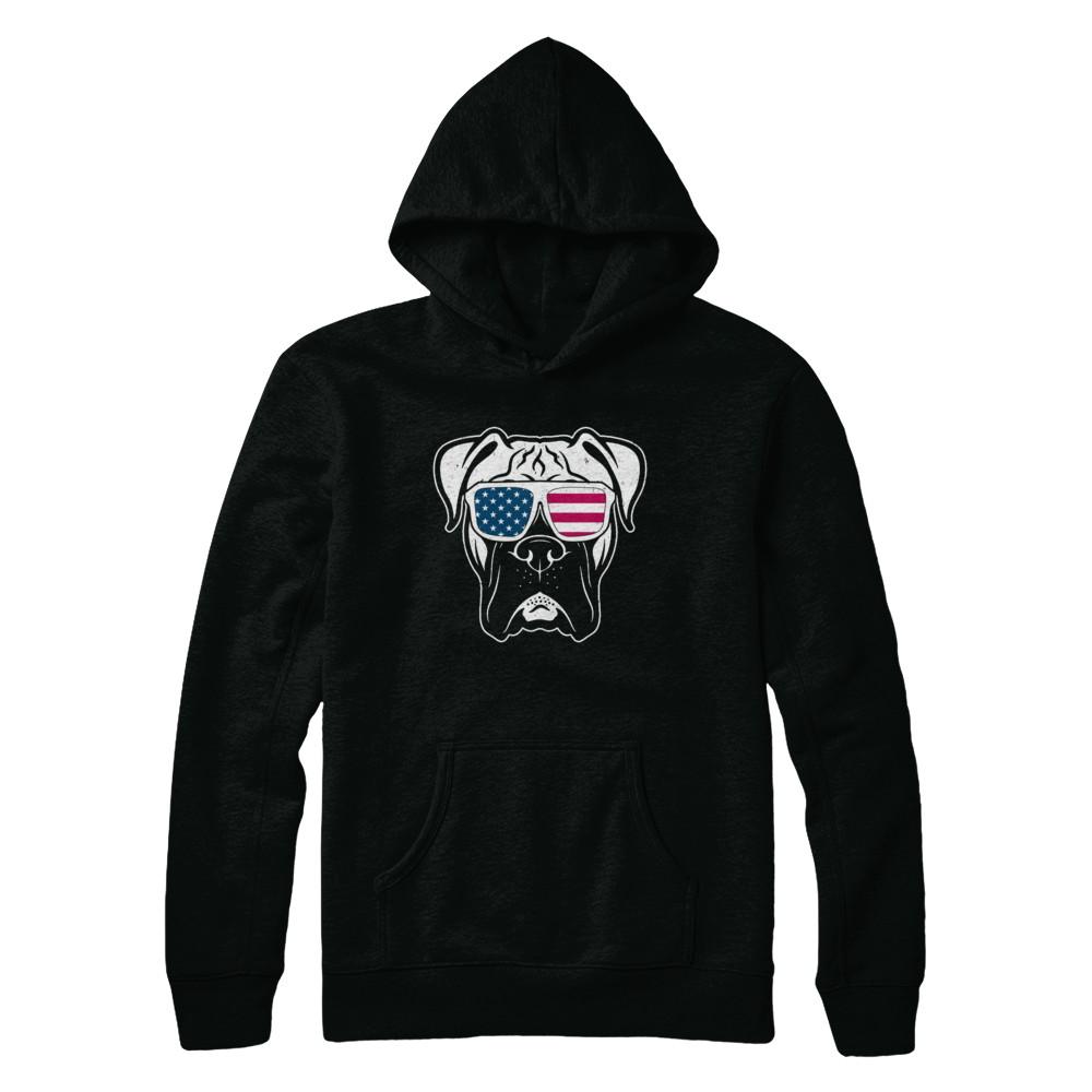 Boxer Dog American Flag Glasses 4Th Of July-T-Shirt & Hoodie-Pullover Hoodie-Black