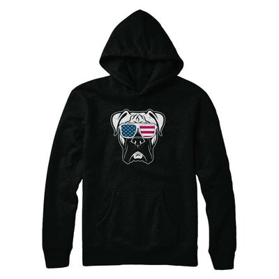 Boxer Dog American Flag Glasses 4Th Of July-T-Shirt & Hoodie-Pullover Hoodie-Black