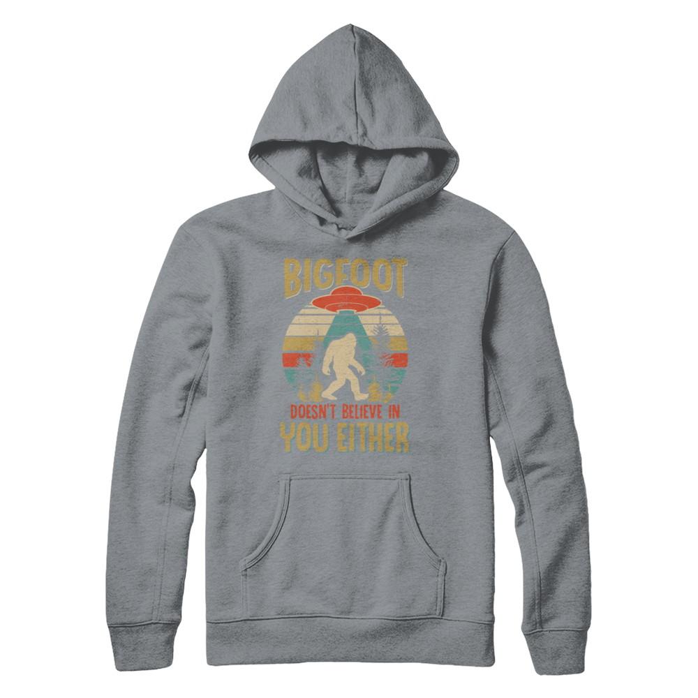 Retro Bigfoot Doesn't Believe In You Either UFO-T-Shirt & Hoodie-Pullover Hoodie-Light Steel