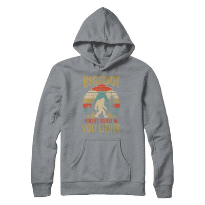 Retro Bigfoot Doesn't Believe In You Either UFO-T-Shirt & Hoodie-Pullover Hoodie-Light Steel