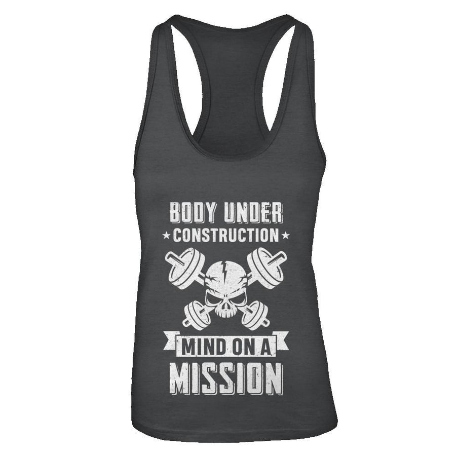 Body Under Construction Mind On A Mission Weight Lifting-T-Shirt & Tank Top-Women's Ideal Racerback Tank-Black