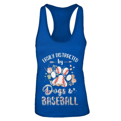 Easily Distracted By Dogs And Baseball-T-Shirt & Tank Top-Women's Ideal Racerback Tank-Royal