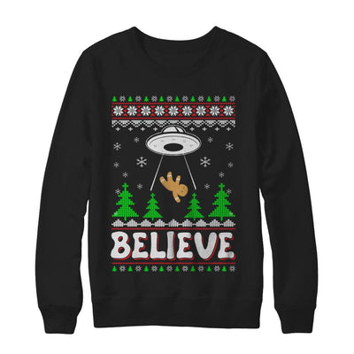 Believe UFO Gingerbread Ugly Christmas Sweater-T-Shirt & Sweatshirt-Crewneck Sweatshirt-Black