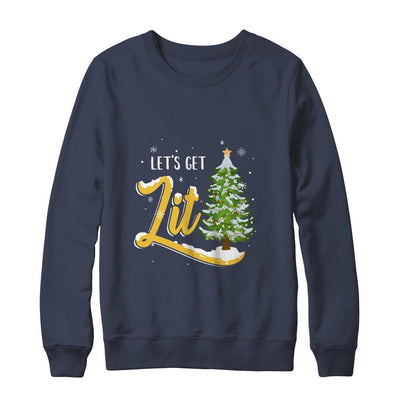 Let's Get Lit Funny Christmas Tree Drinking Beer-T-Shirt & Sweatshirt-Crewneck Sweatshirt-Navy