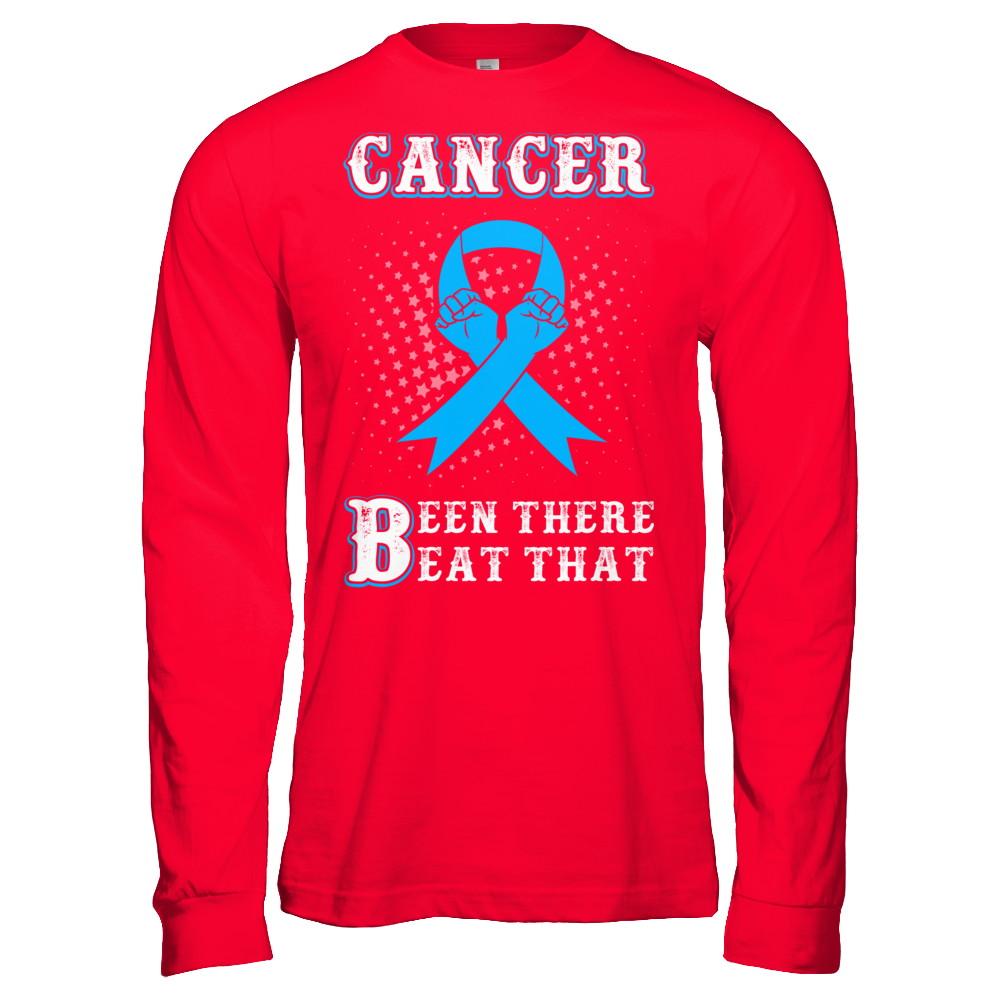 Prostate Cancer Been There Beat That Blue Awareness Ribbon-T-Shirt & Hoodie-Long Sleeve T-Shirt-Red