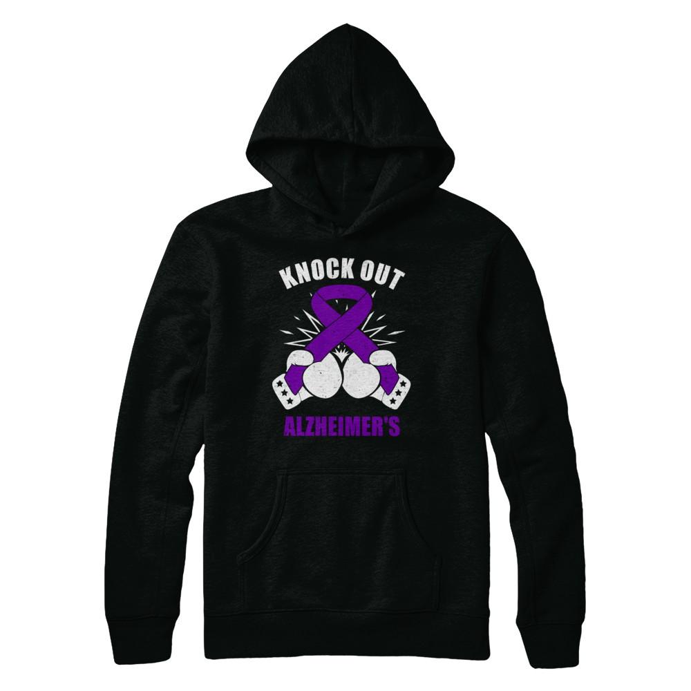 Boxing Knock Out Alzheimer's Awareness Support-T-Shirt & Hoodie-Pullover Hoodie-Black