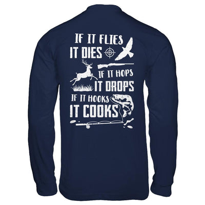 If It Flies If It Hops If It Hooks Funny Hunting Fishing-T-Shirt & Hoodie-Long Sleeve T-Shirt-Navy