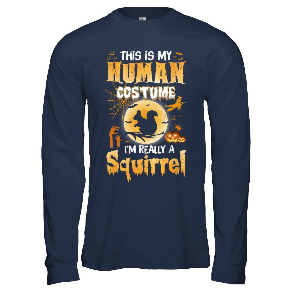 Funny Squirrel Human Costume Halloween-T-Shirt & Hoodie-Long Sleeve T-Shirt-Navy