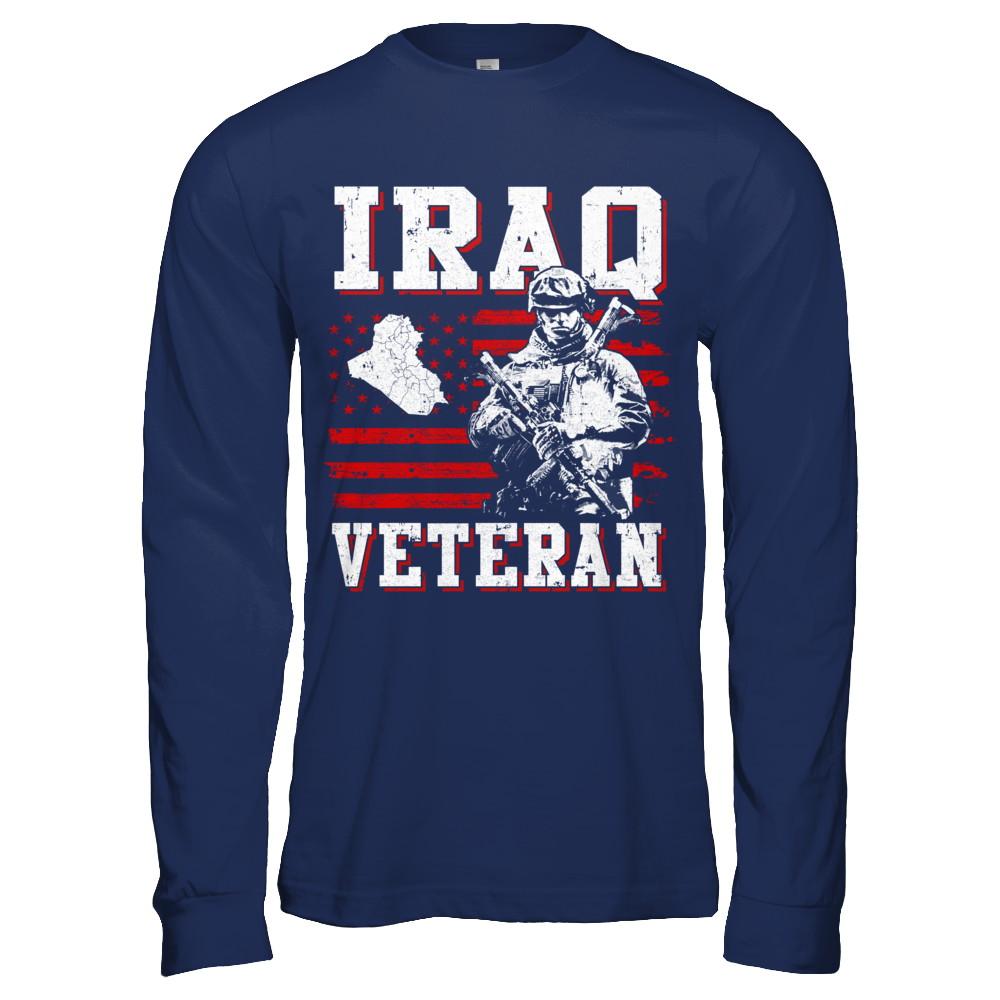 Iraq Veteran America Flag Distressed Vintage-T-Shirt & Hoodie-Long Sleeve T-Shirt-Navy