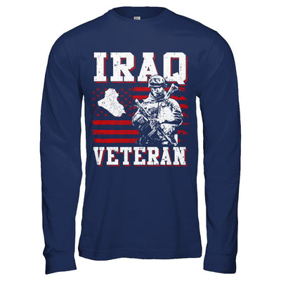 Iraq Veteran America Flag Distressed Vintage-T-Shirt & Hoodie-Long Sleeve T-Shirt-Navy