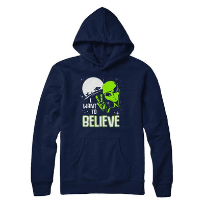 I Want To Believe Alien Ufo-T-Shirt & Hoodie-Pullover Hoodie-Navy