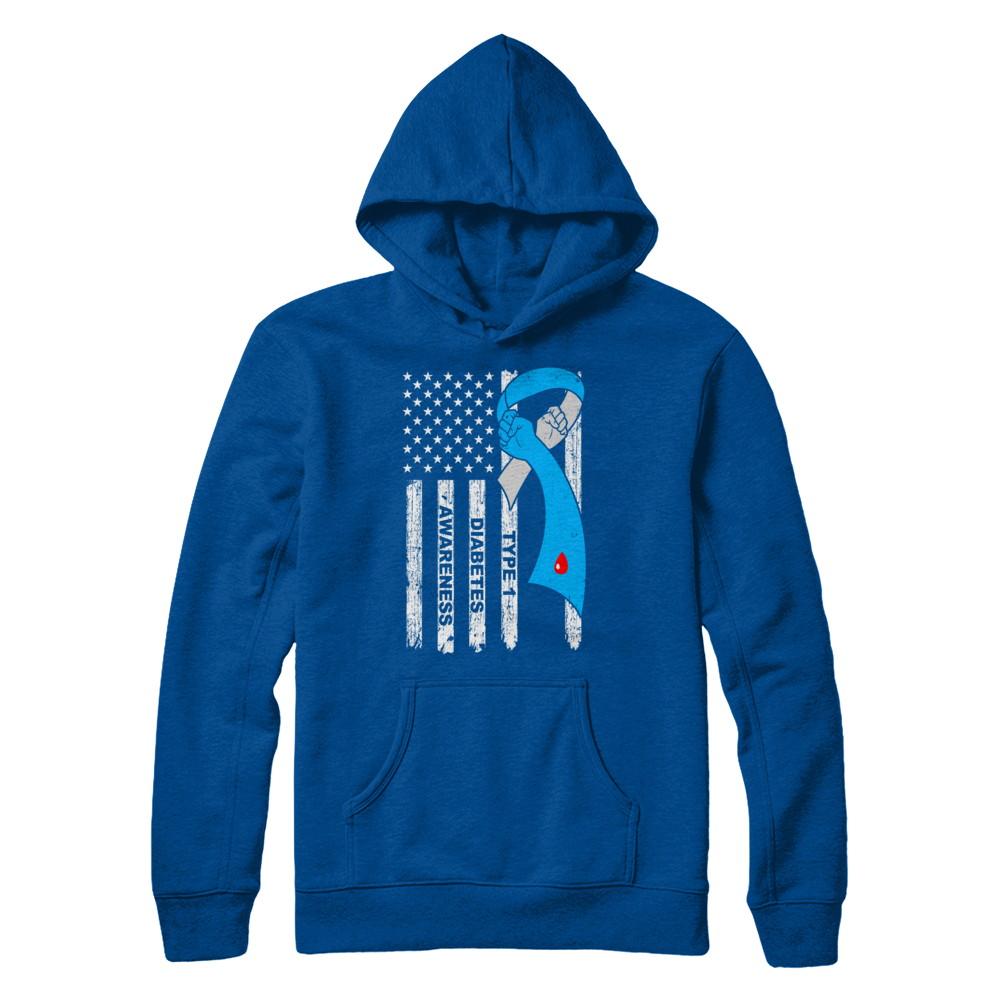 Type 1 Diabetes Awareness Support T1D Flag Ribbon-T-Shirt & Hoodie-Pullover Hoodie-Deep Royal