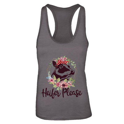 Funny Farmer Women Girl Cow Heifer Please-T-Shirt & Tank Top-Women's Ideal Racerback Tank-Dark Grey