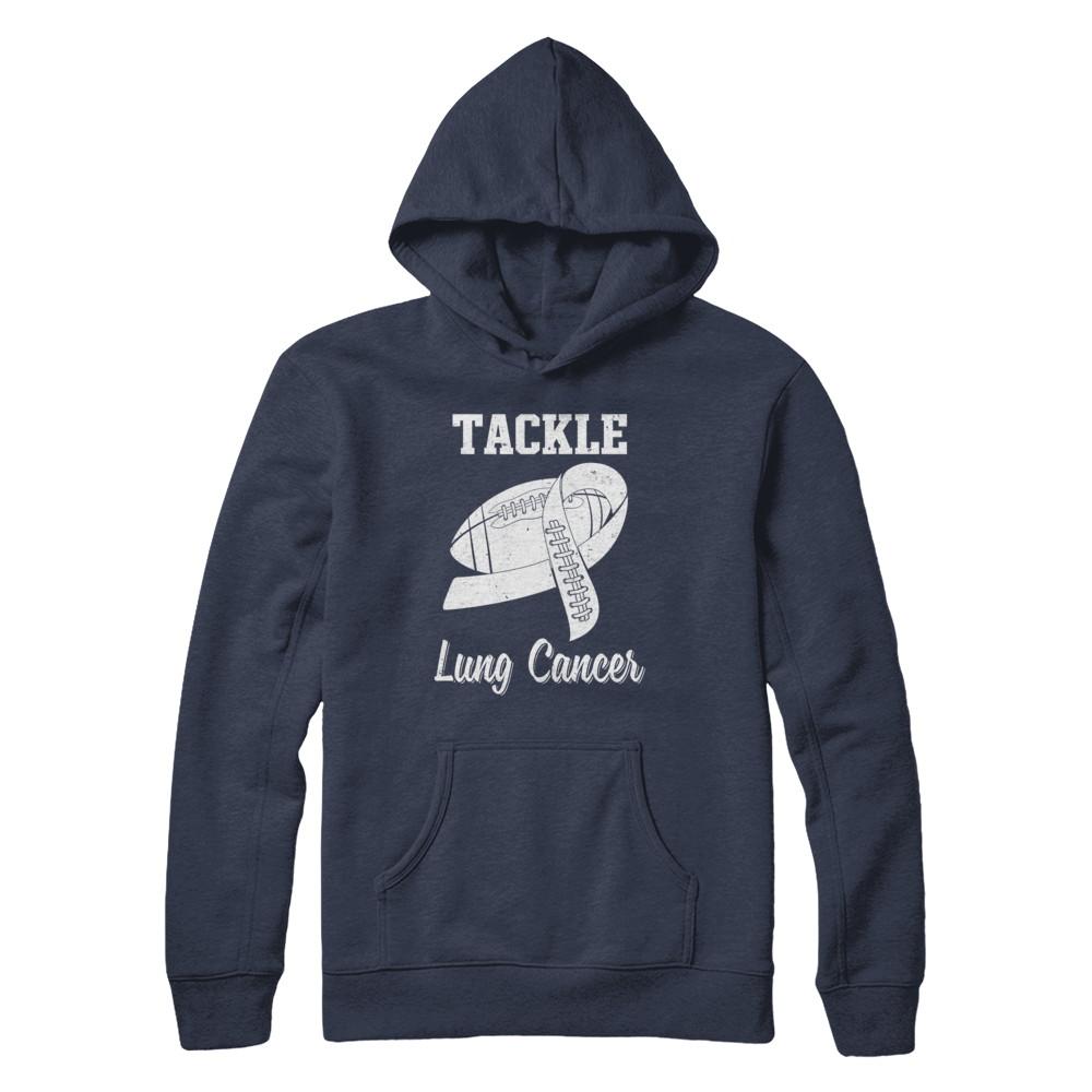 Football Survivor Tackle Clear Lung Cancer Awareness-T-Shirt & Hoodie-Pullover Hoodie-Navy
