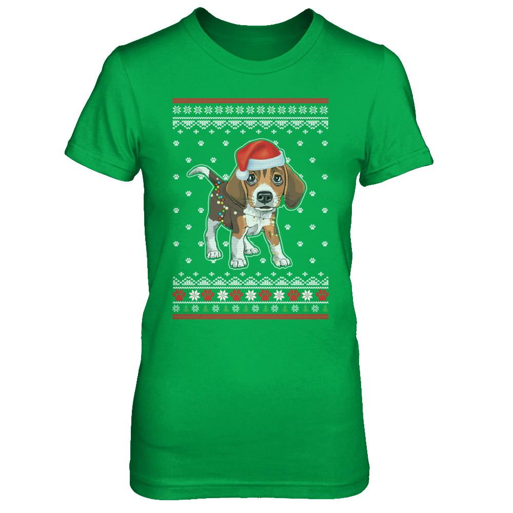 Beagle Christmas Ugly Sweater Lights Dog Xmas Gift-T-Shirt & Sweatshirt-Women's T-Shirt-Irish Green