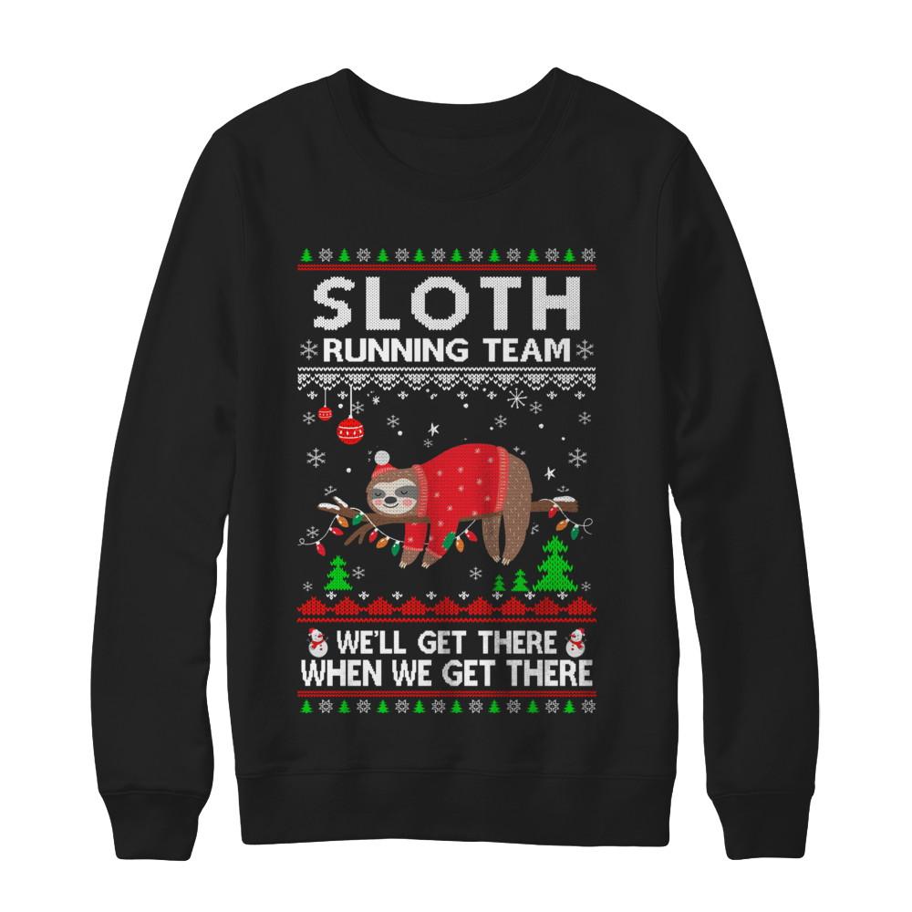 Funny Sloth Running Team Ugly Christmas Sweater Gift-T-Shirt & Sweatshirt-Crewneck Sweatshirt-Black