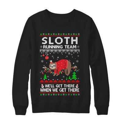 Funny Sloth Running Team Ugly Christmas Sweater Gift-T-Shirt & Sweatshirt-Crewneck Sweatshirt-Black