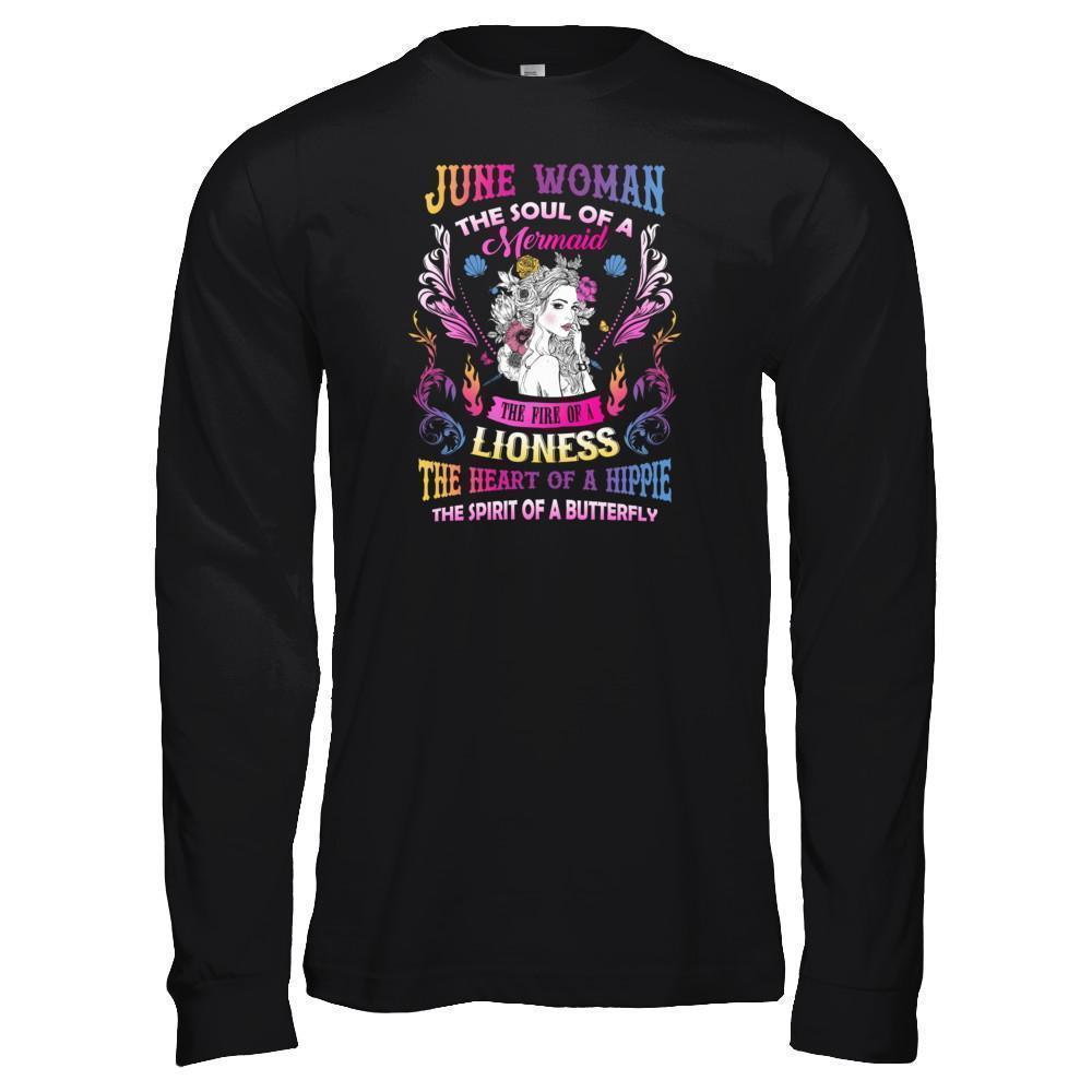 June Woman The Soul Of A Mermaid Birthday-T-Shirt & Tank Top-Long Sleeve T-Shirt-Black