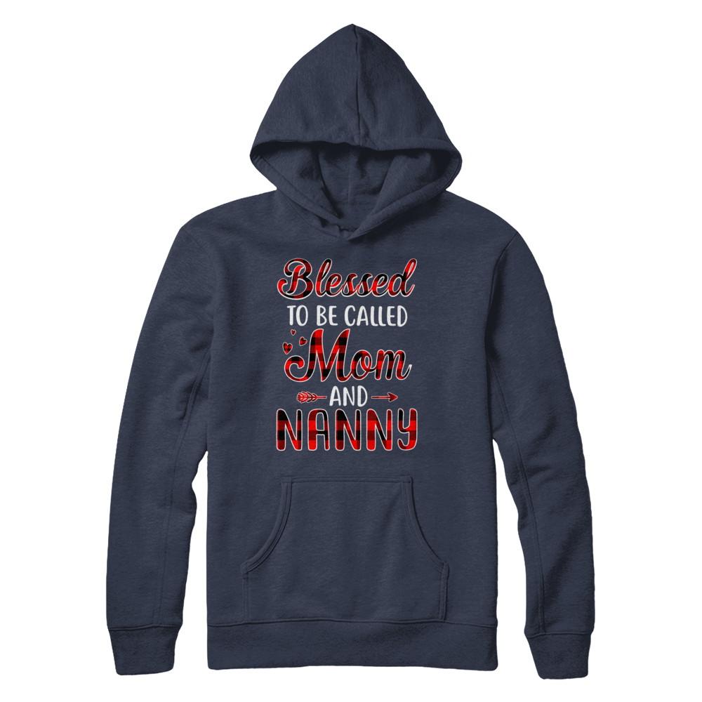 Red Buffalo Plaid Blessed To Be Called Mom And Nanny-T-Shirt & Hoodie-Pullover Hoodie-Navy