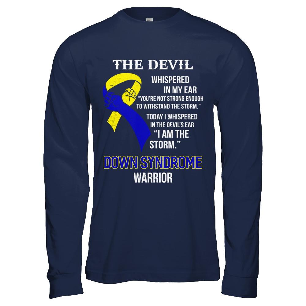 I Am The Storm Support Down Syndrome Awareness Warrior Gift-T-Shirt & Hoodie-Long Sleeve T-Shirt-Navy