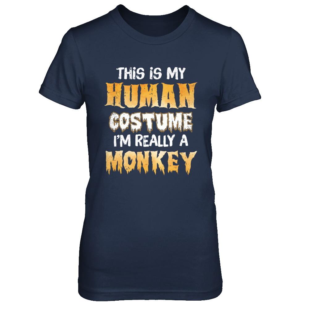 This Is My Human Costume Monkey Halloween-T-Shirt & Hoodie-Women's T-Shirt-Navy