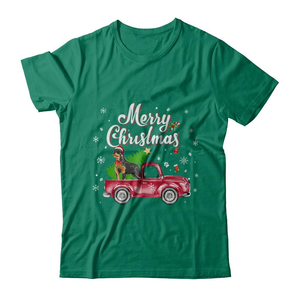 Rottweiler Retriever Rides Red Truck Christmas Pajama-T-Shirt & Sweatshirt-Classic T-Shirt-Kelly Green