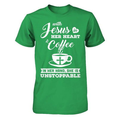 With Jesus In Her Heart And Coffee In Her Hand-T-Shirt & Hoodie-Premium T-Shirt-Kelly Green