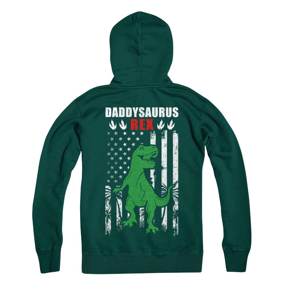 DaddySaurus Dad Dinosaur Rex American Flag Fathers Day-T-Shirt & Hoodie-Pullover Hoodie-Deep Forest