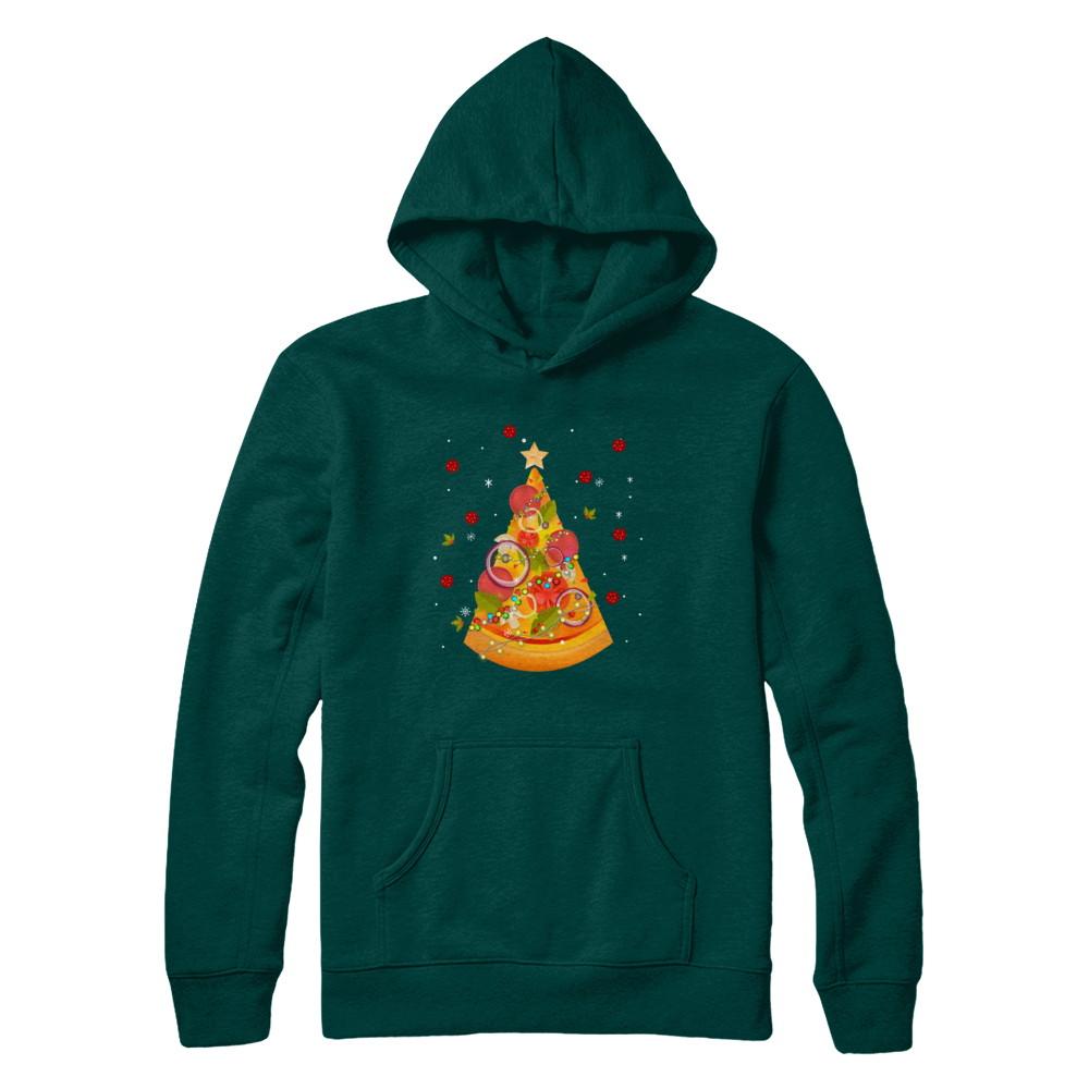 Funny Pizza Ugly Christmas Tree Gifts-T-Shirt & Sweatshirt-Pullover Hoodie-Deep Forest