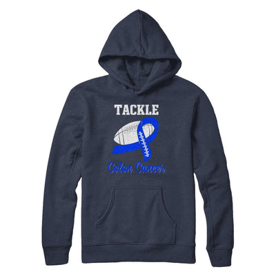 Football Survivor Tackle Blue Colon Cancer Awareness-T-Shirt & Hoodie-Pullover Hoodie-Navy