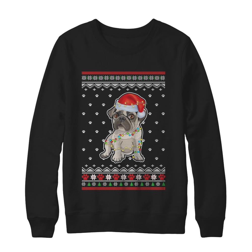 Pug Christmas Ugly Sweater Lights Dog Xmas Gift-T-Shirt & Sweatshirt-Crewneck Sweatshirt-Black