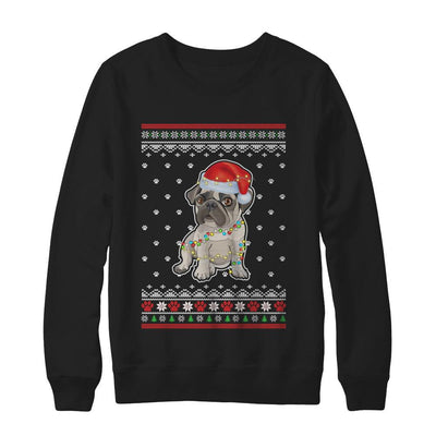 Pug Christmas Ugly Sweater Lights Dog Xmas Gift-T-Shirt & Sweatshirt-Crewneck Sweatshirt-Black