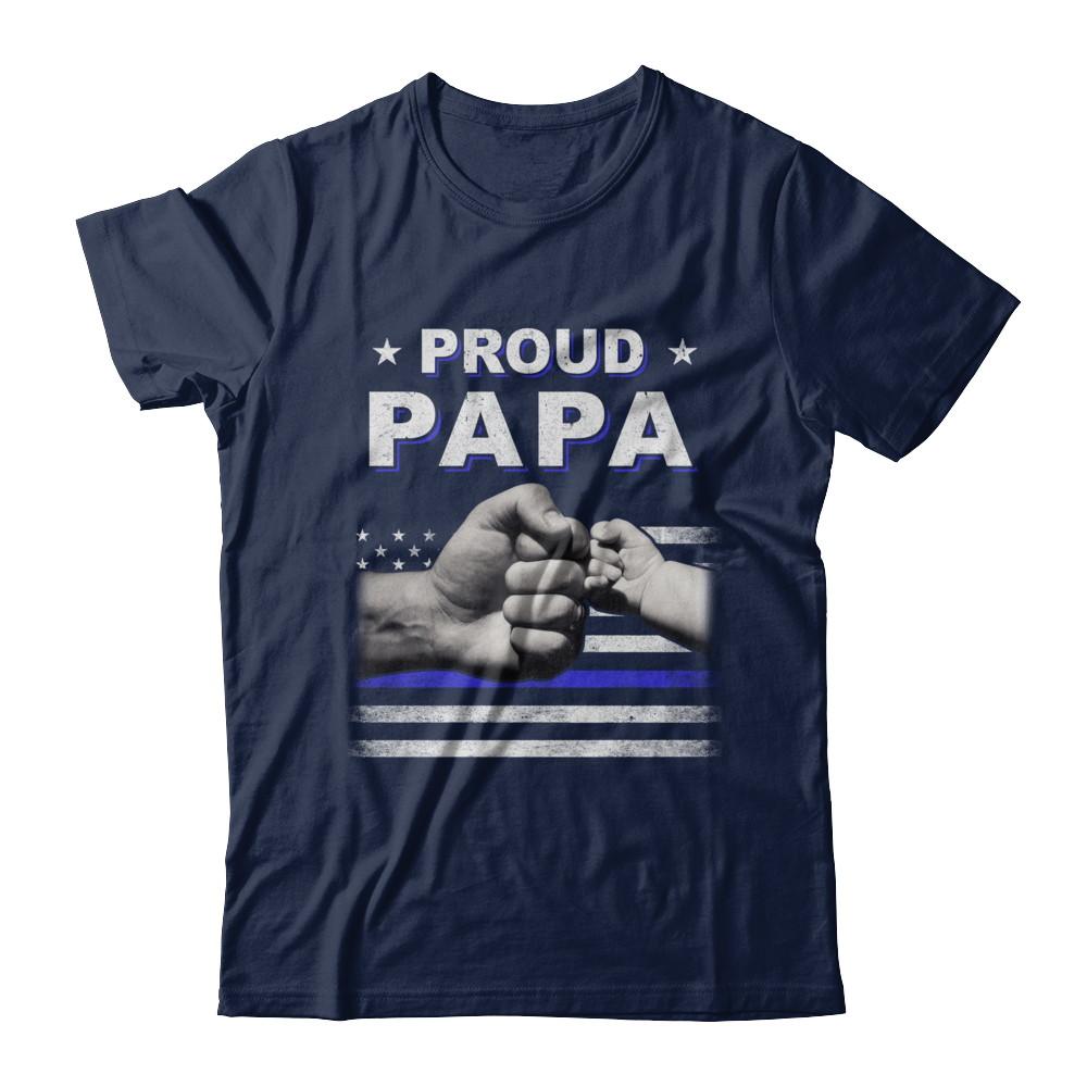 Proud Papa Police Thin Blue Line Flag Fathers Day-T-Shirt & Hoodie-Classic T-Shirt-Navy
