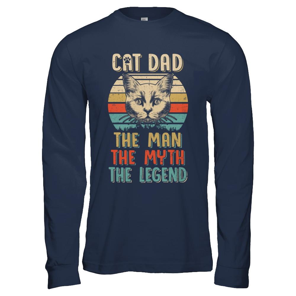 Cat Dad The Man The Myth Legend Fathers Day Gift Daddy-T-Shirt & Hoodie-Long Sleeve T-Shirt-Navy