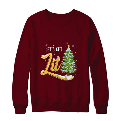 Let's Get Lit Funny Christmas Tree Drinking Beer-T-Shirt & Sweatshirt-Crewneck Sweatshirt-Maroon