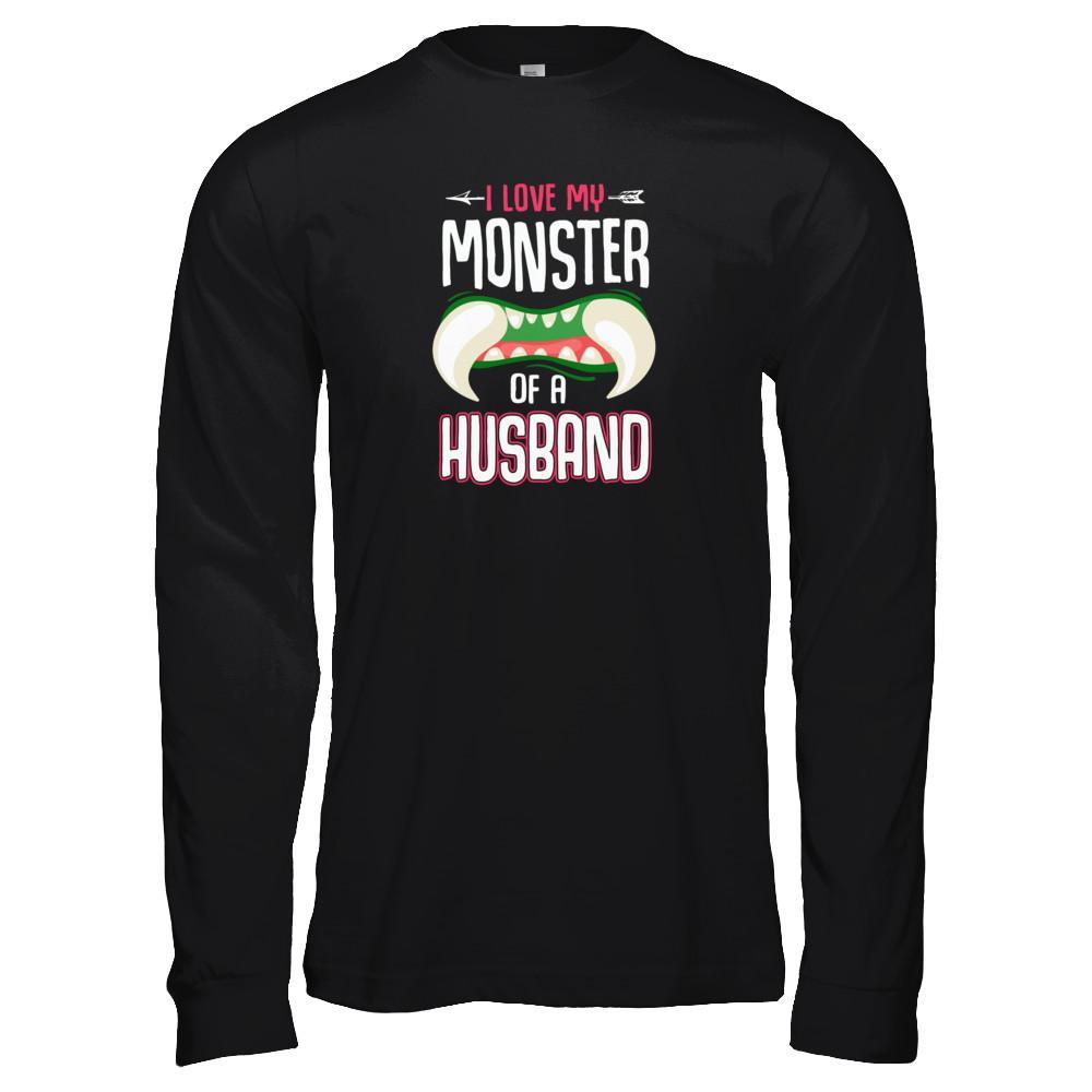 Monster Of A Husband Funny Couples Halloween-T-Shirt & Tank Top-Long Sleeve T-Shirt-Black