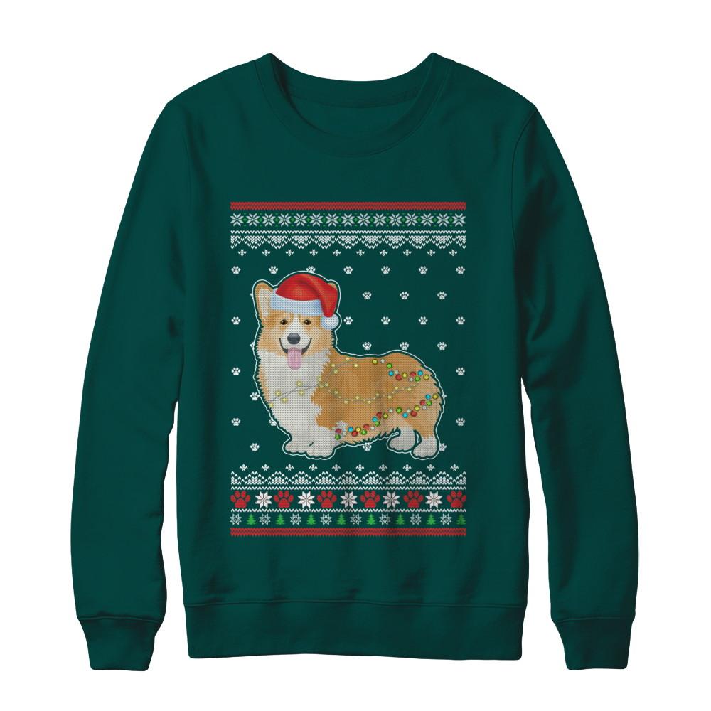 Corgi Christmas Ugly Sweater Lights Dog Xmas Gift-T-Shirt & Sweatshirt-Crewneck Sweatshirt-Deep Forest