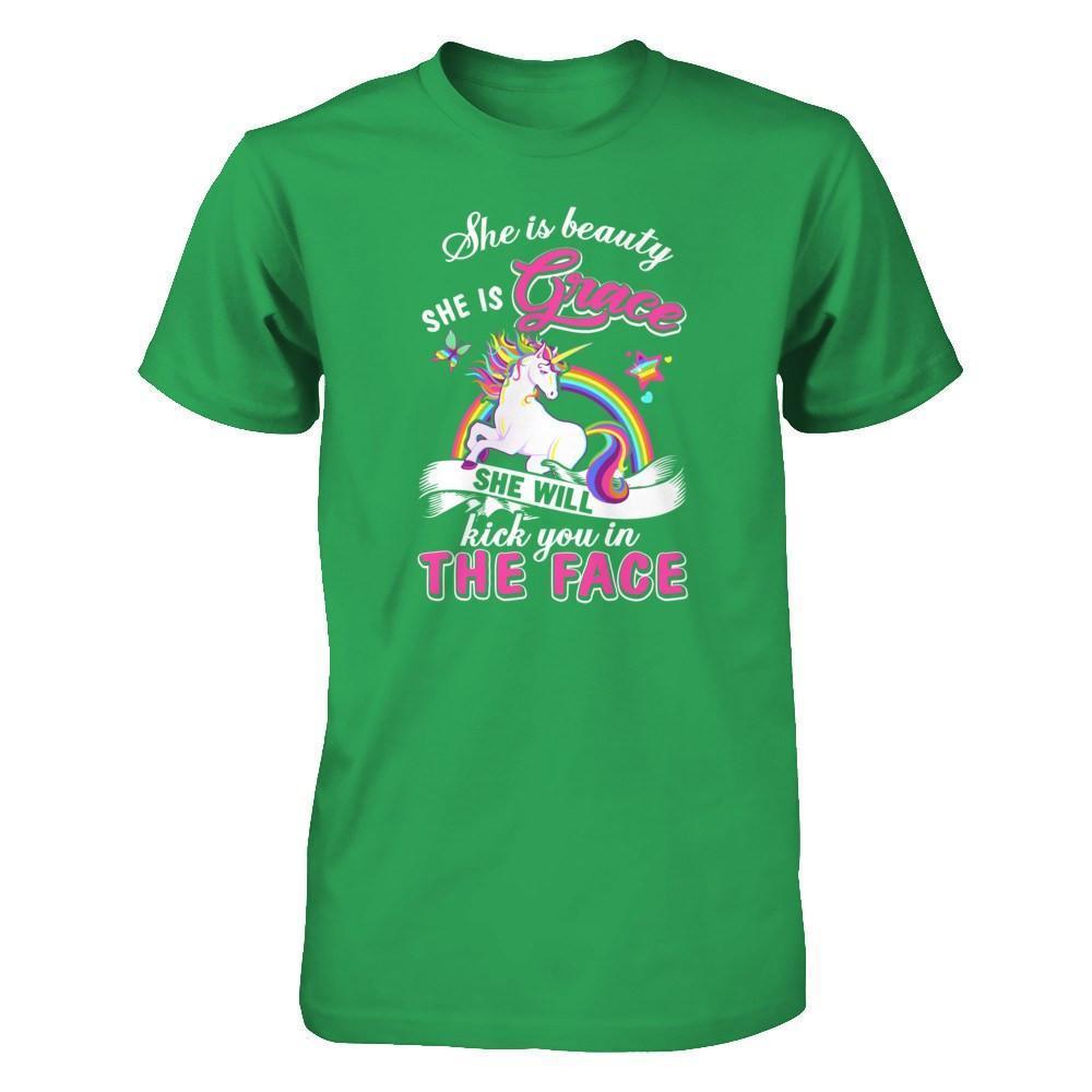 She Is Beauty She Is Grace She'll Kick You In The Face-T-Shirt & Tank Top-Premium T-Shirt-Kelly Green