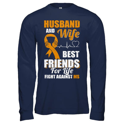 Husband & Wife Best Friends For Life Fight Against Ms-T-Shirt & Hoodie-Long Sleeve T-Shirt-Navy
