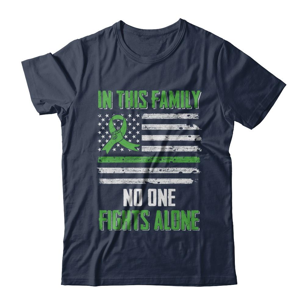 In This Family No One Fights Alone Liver Cancer Green-T-Shirt & Hoodie-Classic T-Shirt-Navy